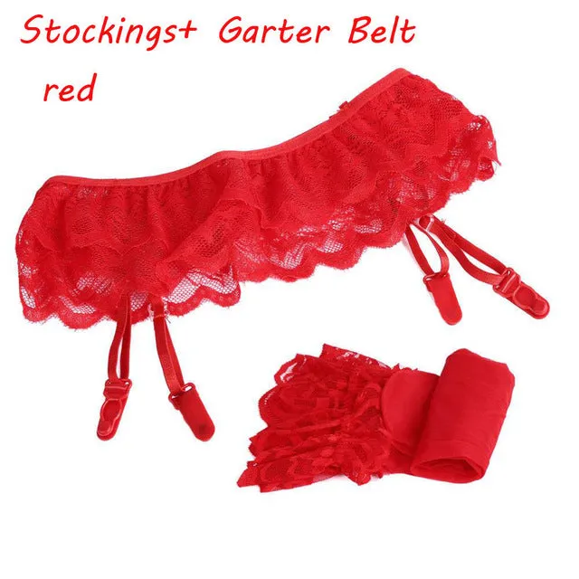1 Set Womens Fashion Sexy Hot Lace Soft Top Thigh-Highs Stockings   Suspender Garter Belt