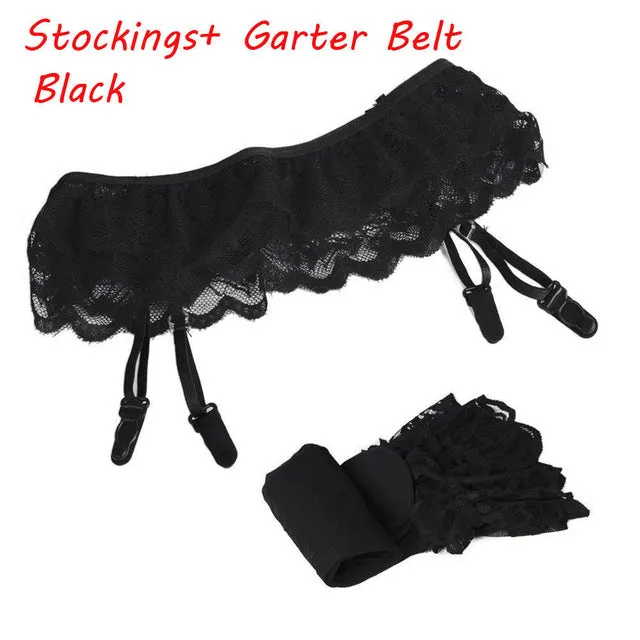 1 Set Womens Fashion Sexy Hot Lace Soft Top Thigh-Highs Stockings   Suspender Garter Belt