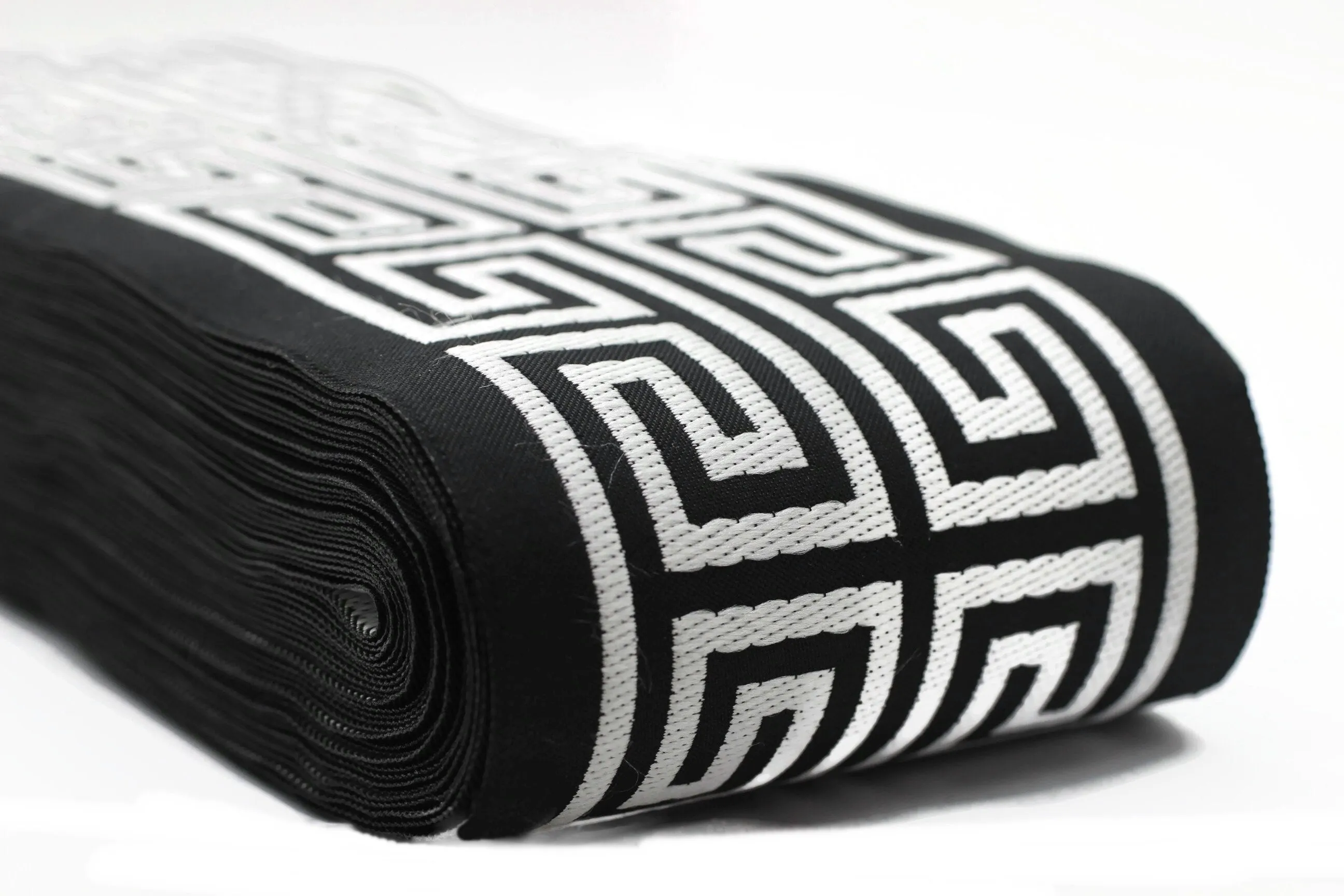 16 Yards Black 100 mm Greek Key Drapery Trim (3.93 inch), Jacquard Trims, Curtain Trimmings, Drapery Curtain Trims, Jacquard Ribbons 176 V9
