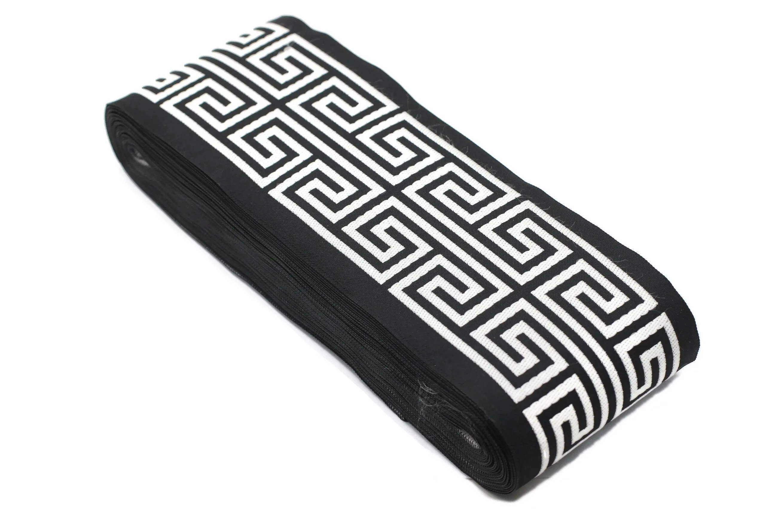 16 Yards Black 100 mm Greek Key Drapery Trim (3.93 inch), Jacquard Trims, Curtain Trimmings, Drapery Curtain Trims, Jacquard Ribbons 176 V9