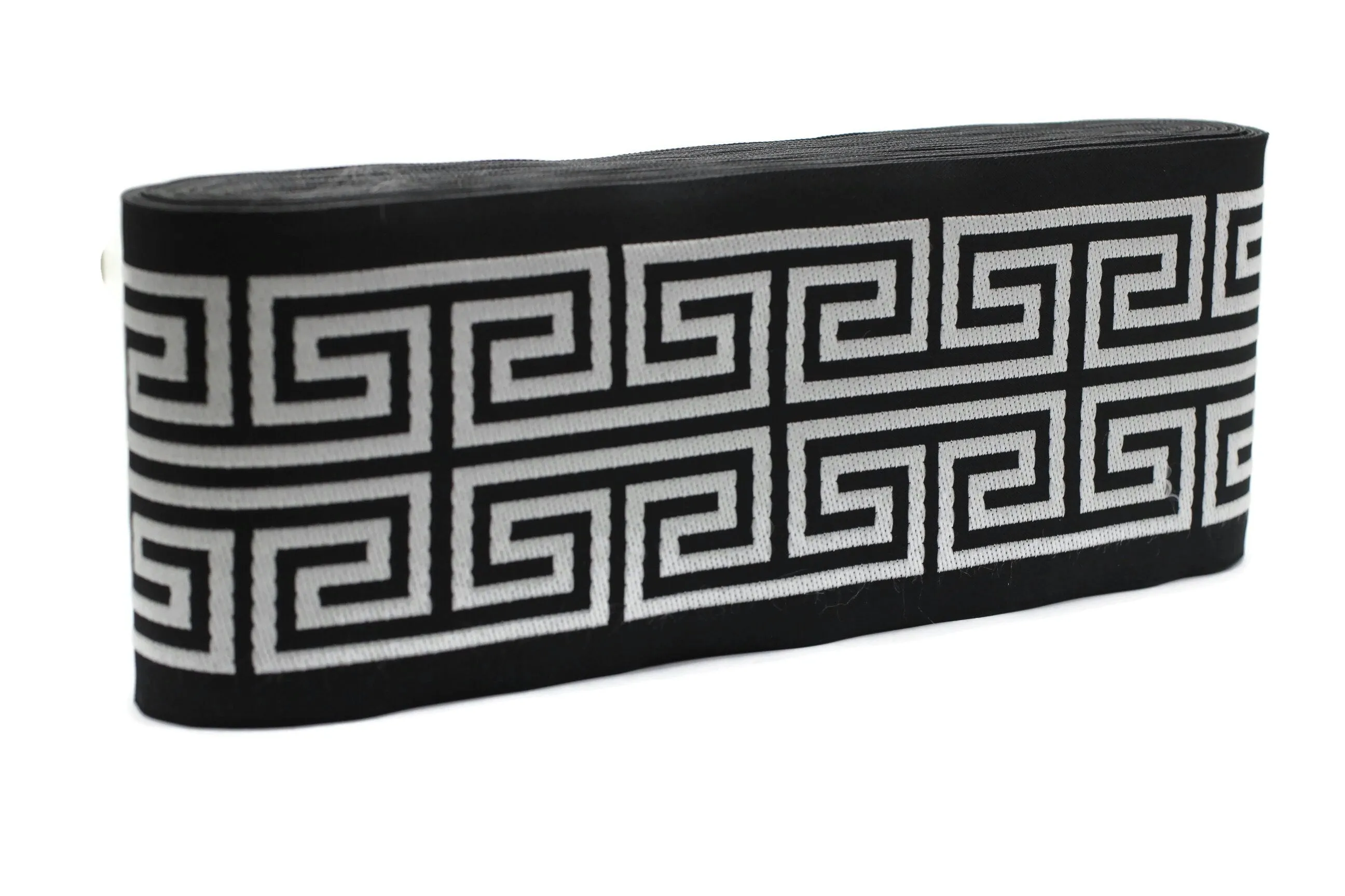 16 Yards Black 100 mm Greek Key Drapery Trim (3.93 inch), Jacquard Trims, Curtain Trimmings, Drapery Curtain Trims, Jacquard Ribbons 176 V9