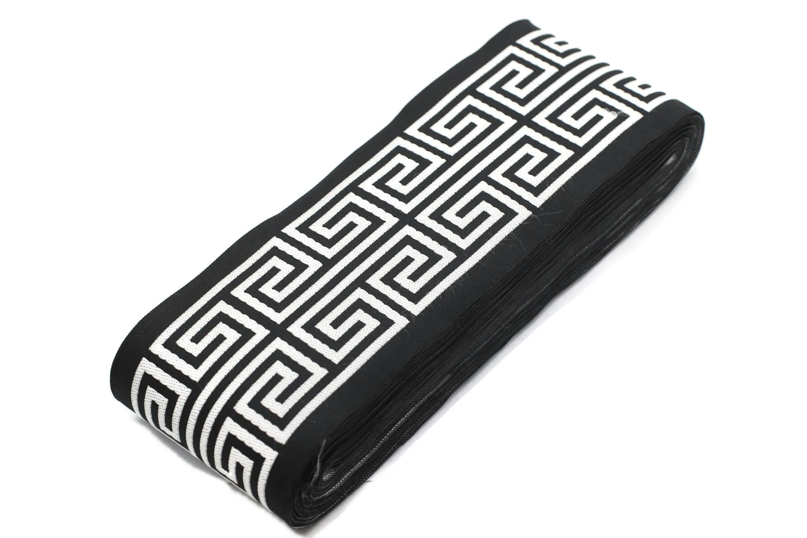 16 Yards Black 100 mm Greek Key Drapery Trim (3.93 inch), Jacquard Trims, Curtain Trimmings, Drapery Curtain Trims, Jacquard Ribbons 176 V9