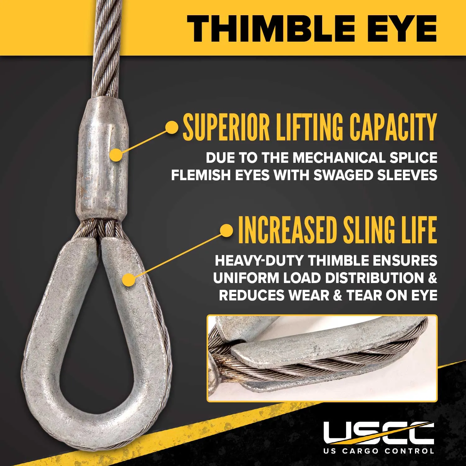 1" x 5' Thimble Eye Wire Rope Sling