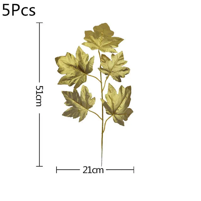 5/10pcs Artificial Gold Green Turtle Leaf Scattered Tail Leaf Fake Silk Plant For Wedding Birthday Party Home Decor Palm Leaves