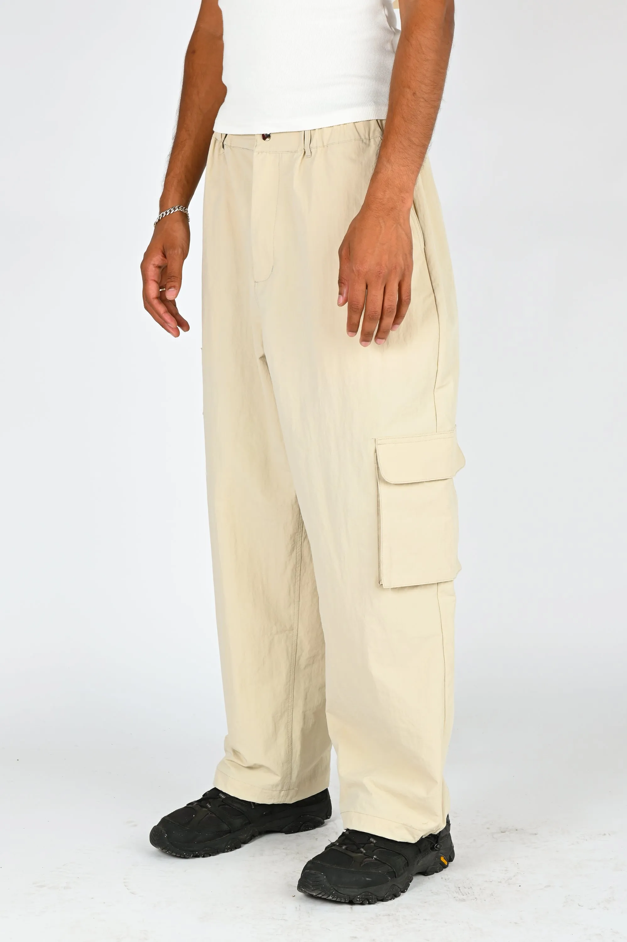 Candice 'Goodnight' Nylon Pants in Stone
