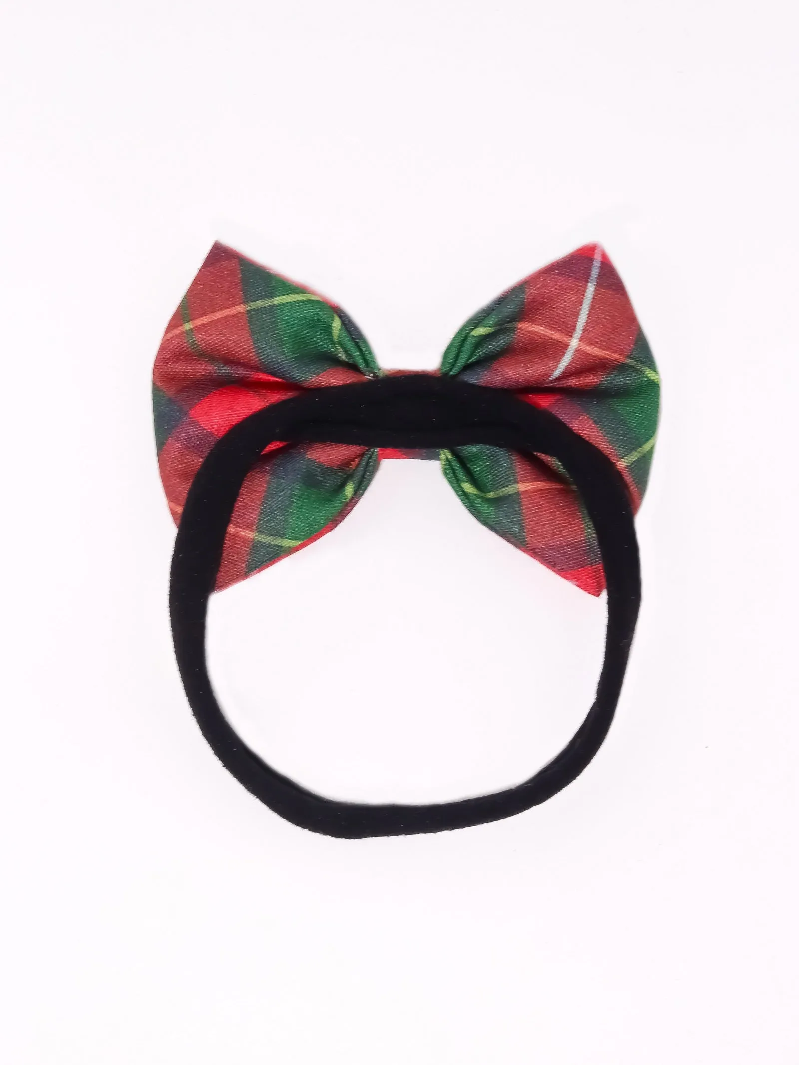 Christmas Checked Bow Headband- Red & Green