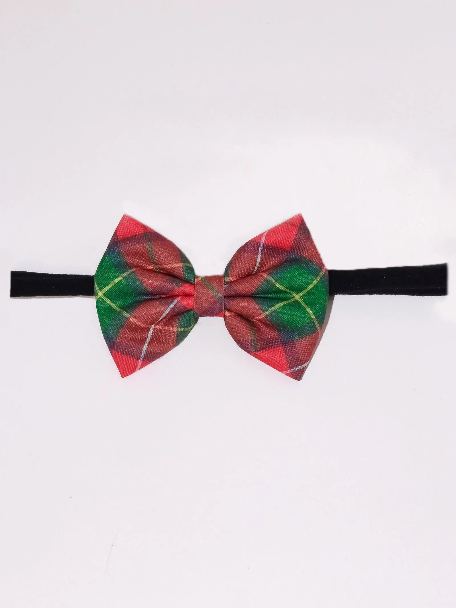 Christmas Checked Bow Headband- Red & Green