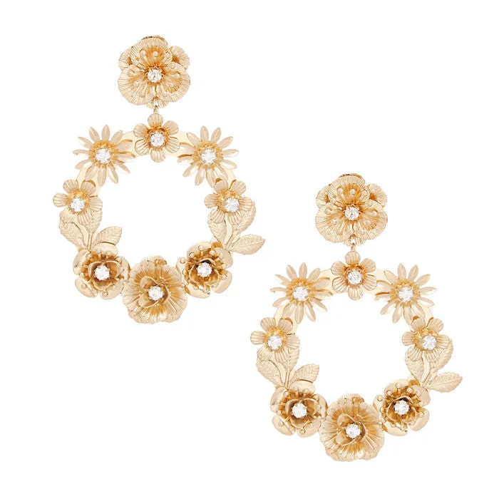 Drop Burnished Gold Flower Wreath Earrings Women