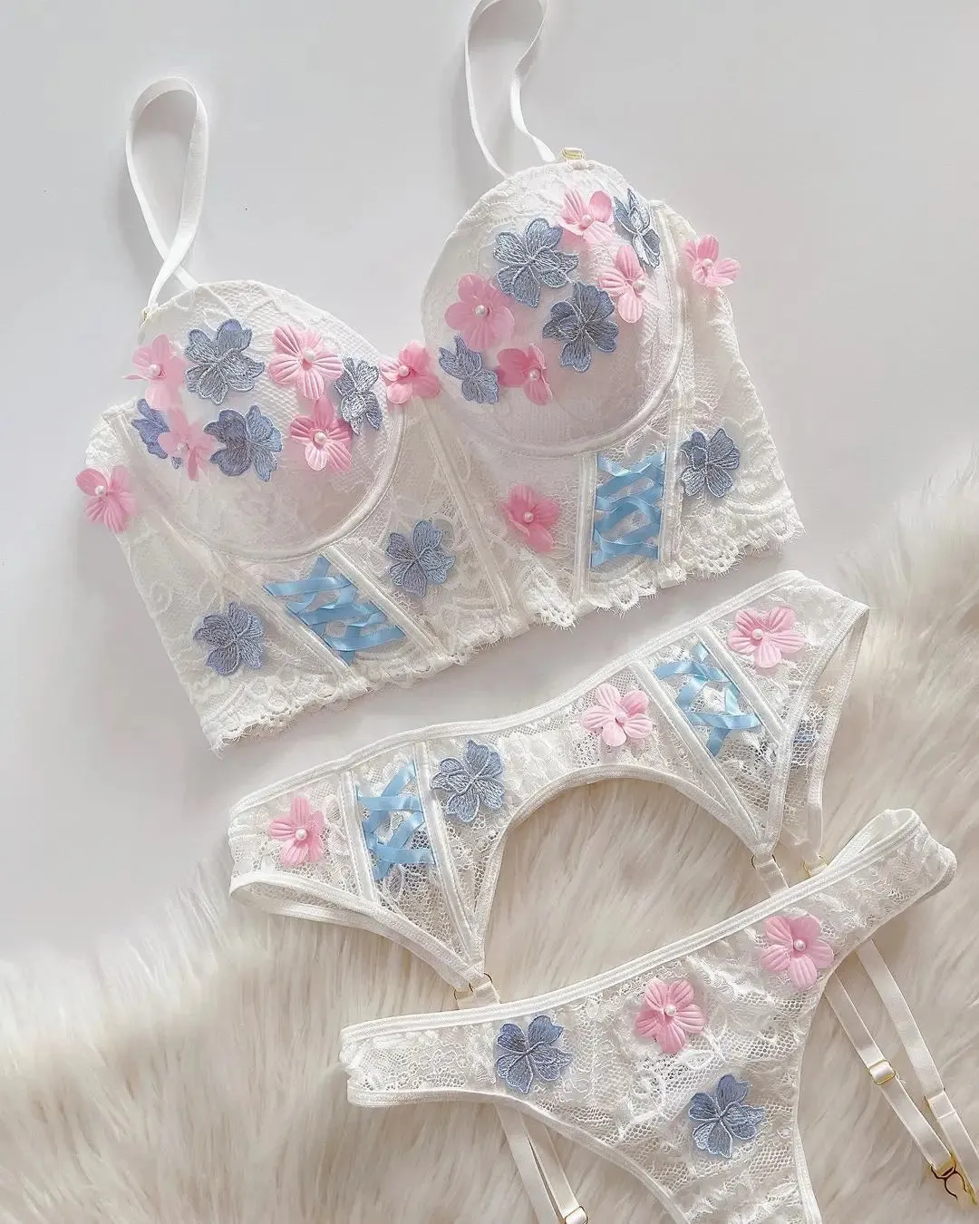 Fairy Floral Garter Lingerie Set