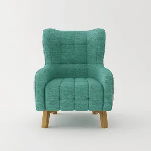Floral High-Back Linen Armchair with Wooden Legs