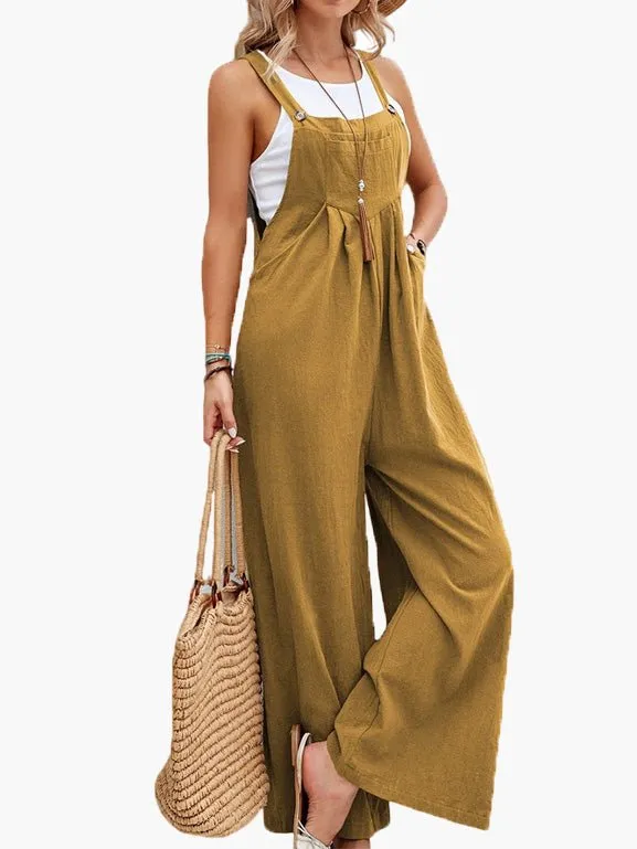 Jumpsuits Solid Pocket Wide Leg Casual Jumpsuit for Women