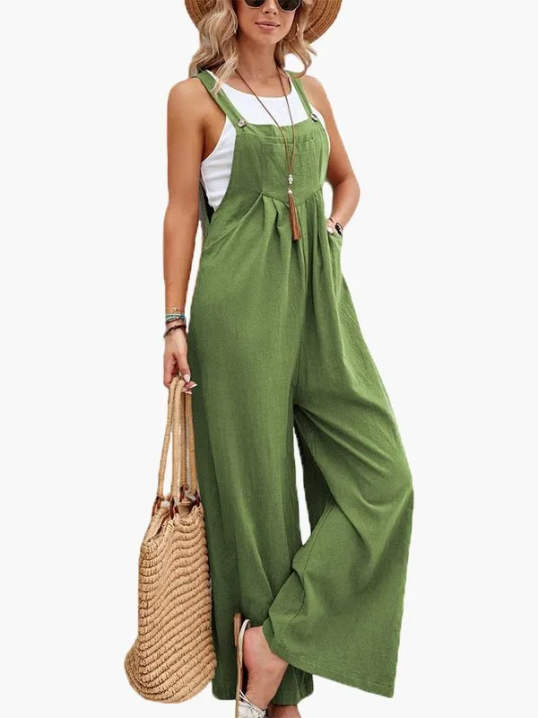Jumpsuits Solid Pocket Wide Leg Casual Jumpsuit for Women