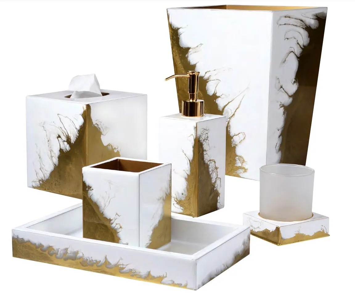 Lava Pure White & Gold Bath Accessories by Mike   Ally