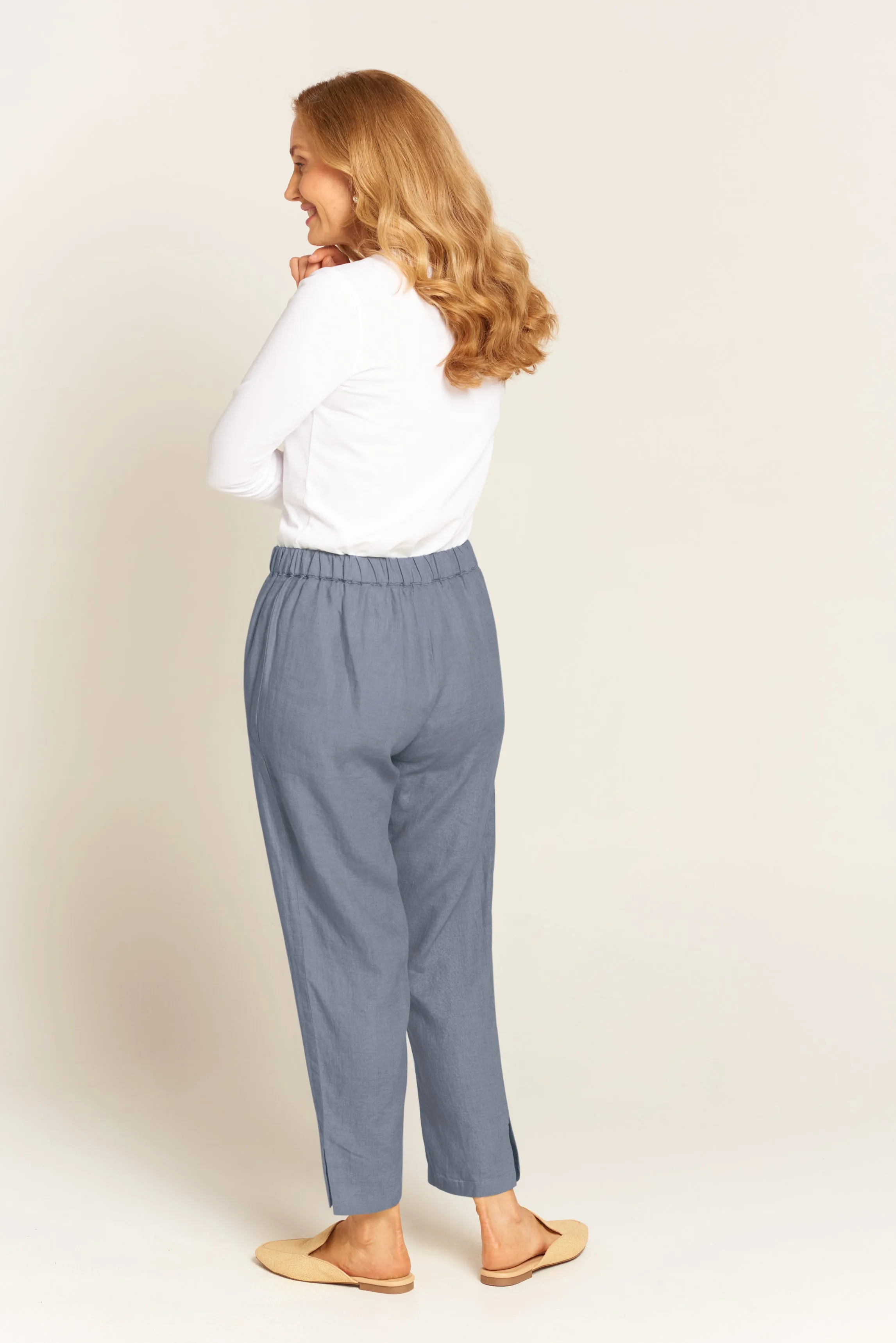 Linen Flat Front Tapered Pant Slate