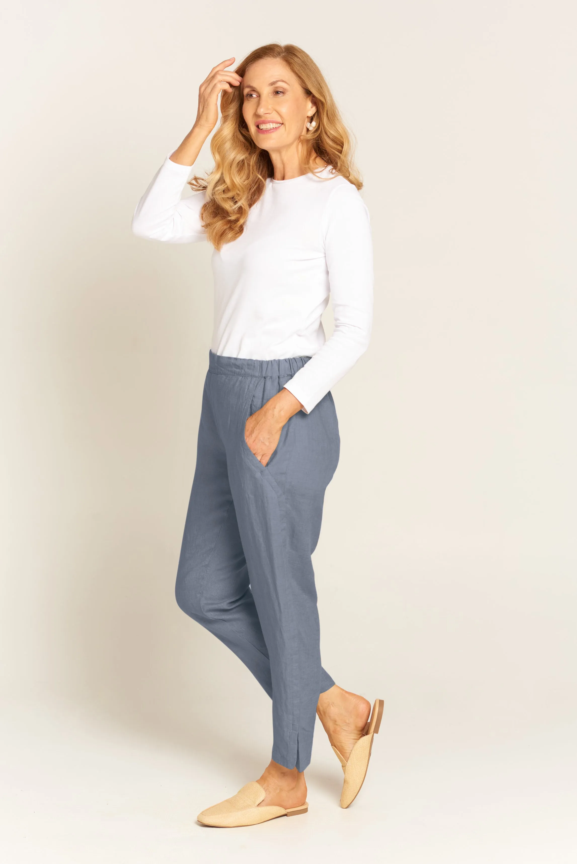 Linen Flat Front Tapered Pant Slate