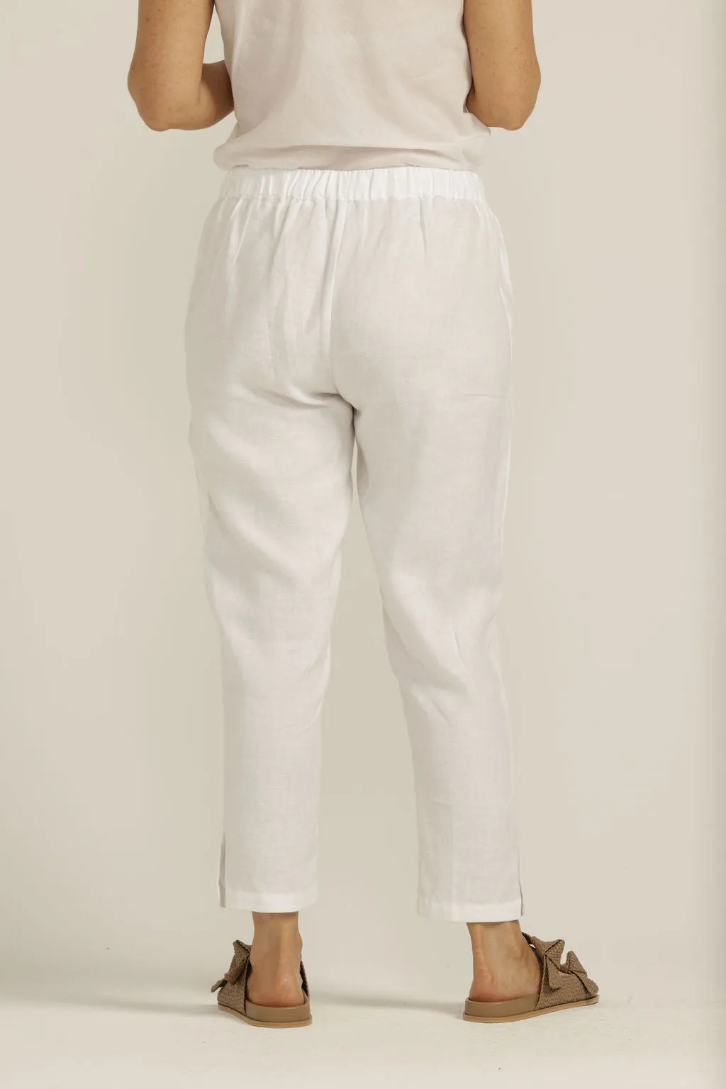 Linen Flat Front Tapered Pant White