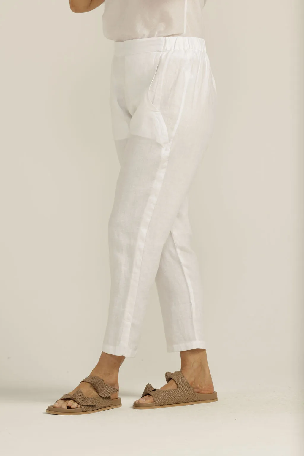 Linen Flat Front Tapered Pant White