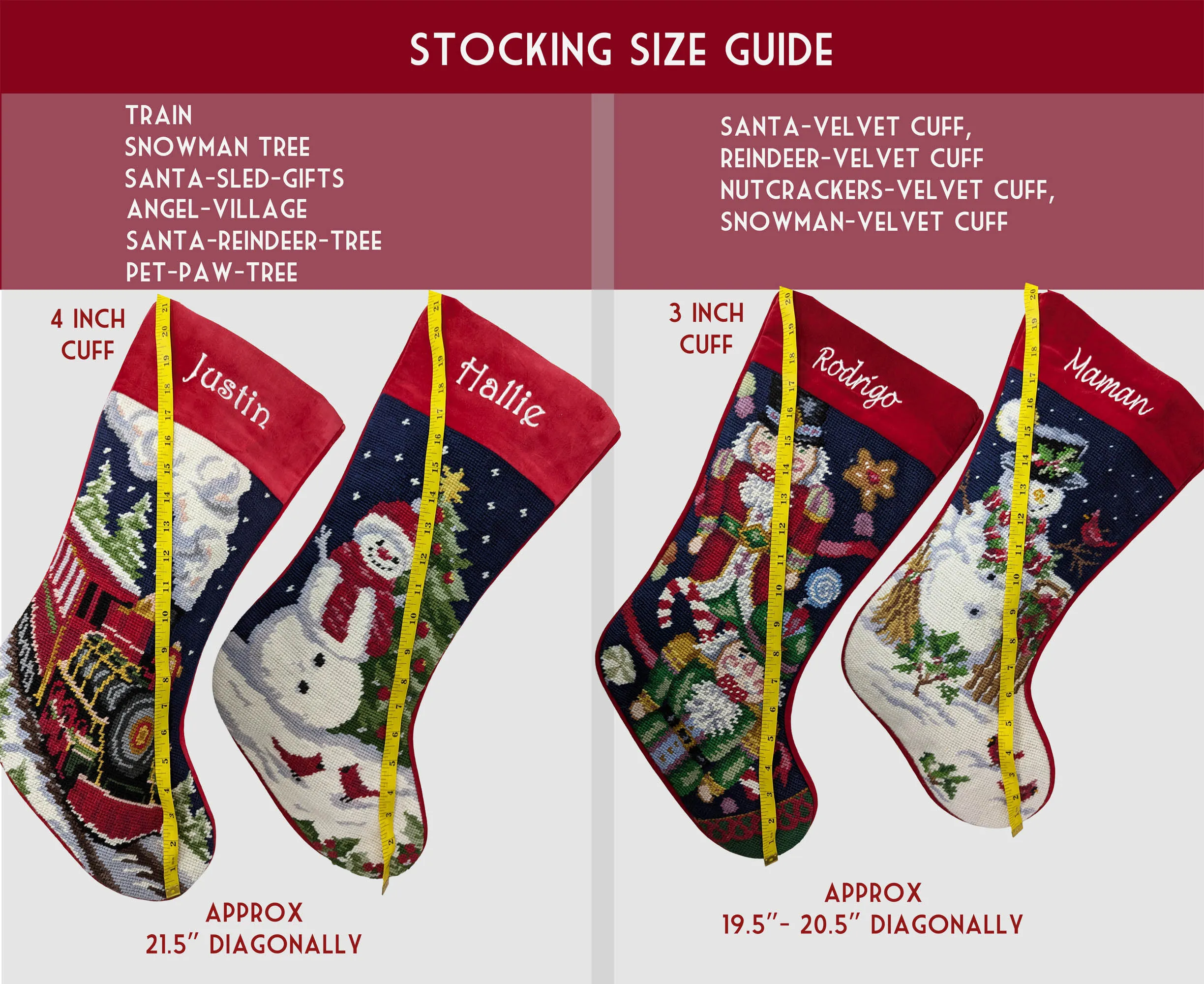Needlepoint Christmas Stockings Personalized Santa Nutcracker Reindeer Snowman Old World Finished Embroidered Stockings with Names