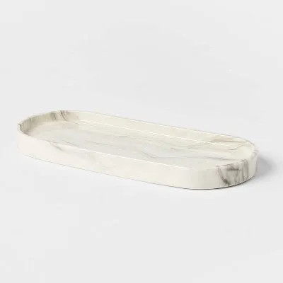 New - 4pc Marbled Ceramic Bathroom Accessories Set Marble - Threshold