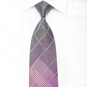 Parkland Men's Crystal Rhinestone Silk Necktie Blue Purple Geometric Stripe Design