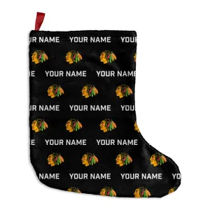Personalized Chicago Blackhawks Pattern Christmas Stocking - 9"x16"