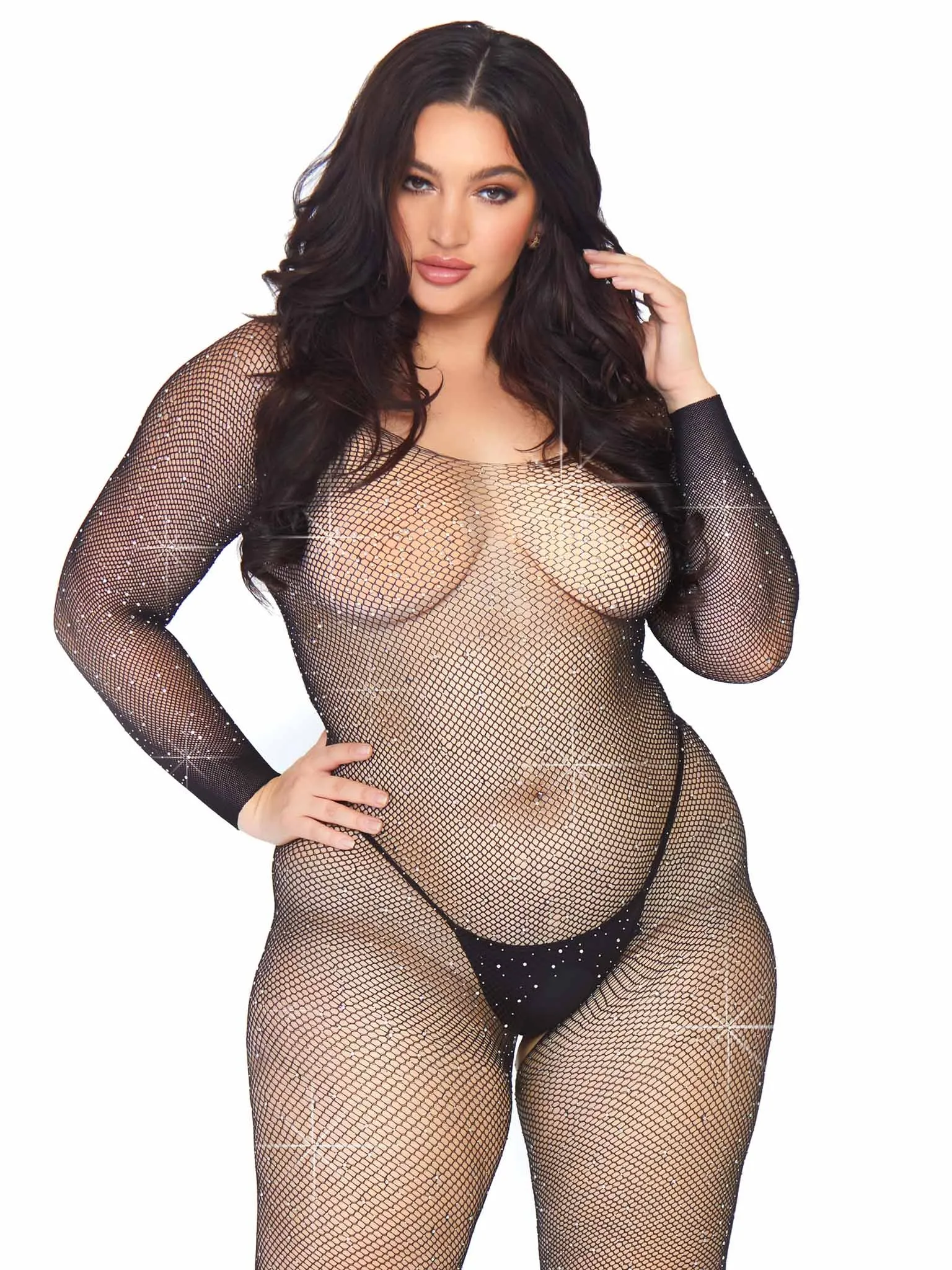 Plus Size Please Me Rhinestone Bodystocking