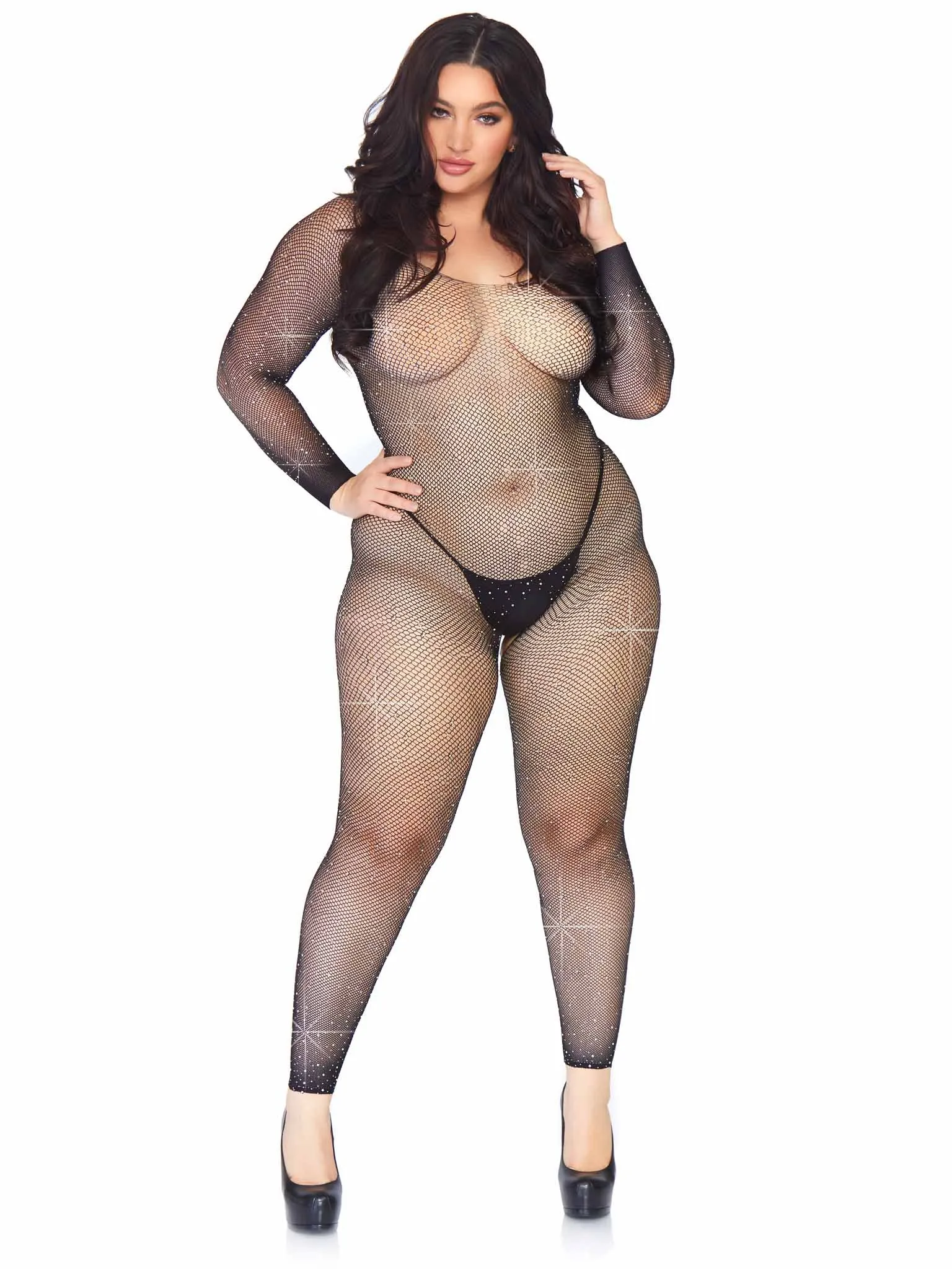 Plus Size Please Me Rhinestone Bodystocking