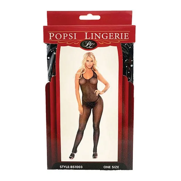 Popsi Lingerie - Rhinestone Fishnet Halter Top Bodystocking O/S (Black)