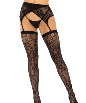 Rachel Lace Thigh Highs and Garter Belt - O/S (Black)