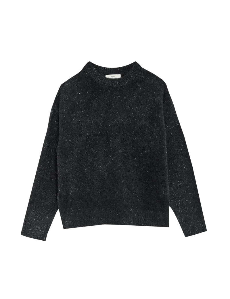 Ribbed Metallic Crew Neck Relaxed Jumper