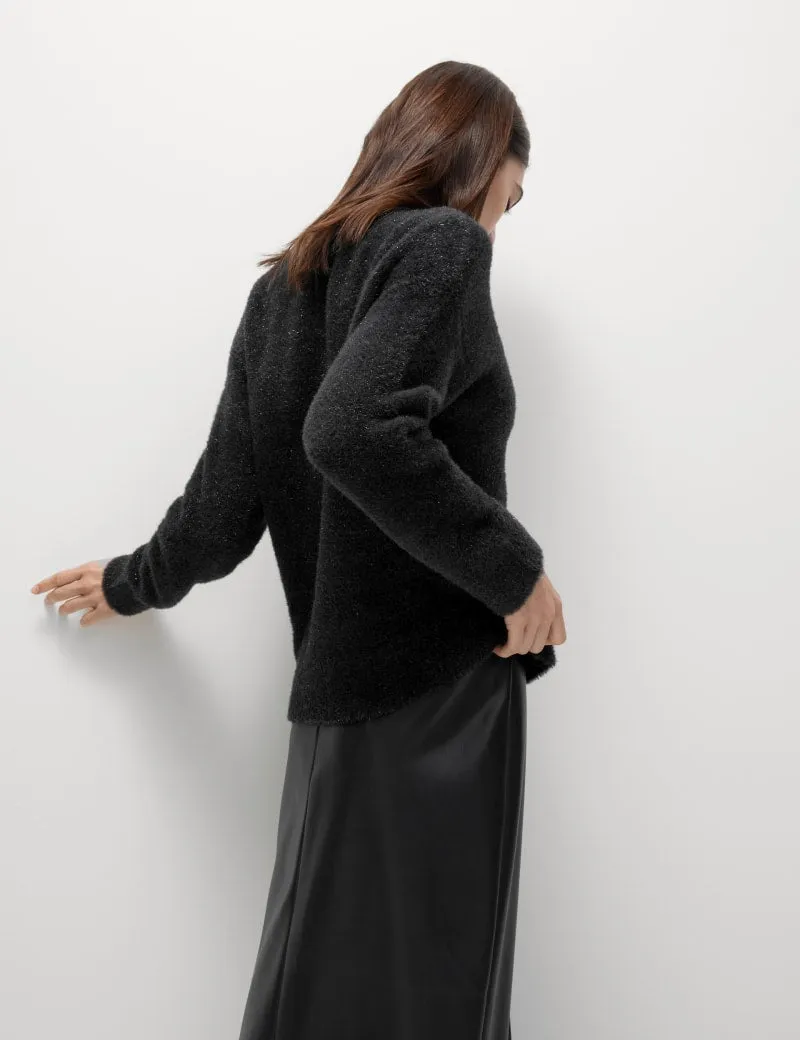 Ribbed Metallic Crew Neck Relaxed Jumper