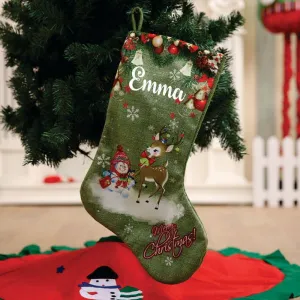 Snowman & Friends Velveteen Stockings - Reindeer with Snowman