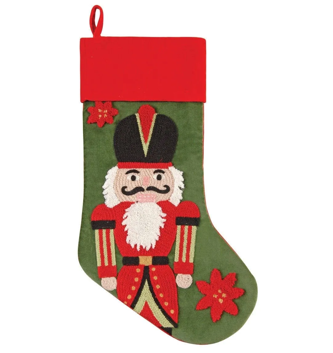 Whimsical Nutcracker or Cute Snowman Tufted Velvet Children's Christmas Stockings Embroidered and Personalized with Names Family Heirloom
