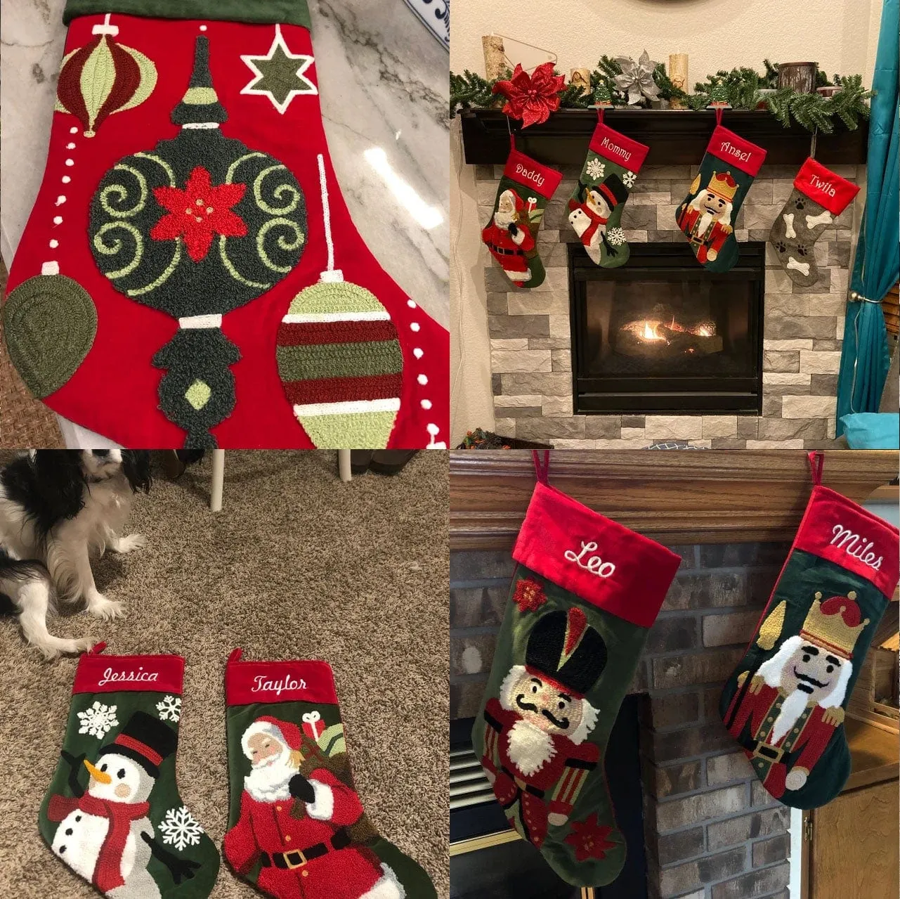 Whimsical Nutcracker or Cute Snowman Tufted Velvet Children's Christmas Stockings Embroidered and Personalized with Names Family Heirloom