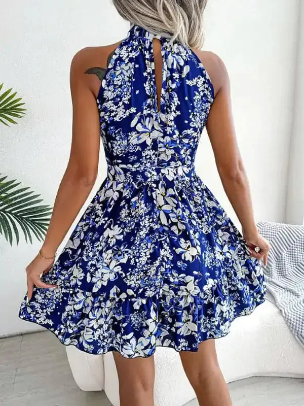 Women’s Elegant Lace-Up Ruffled Floral Dress