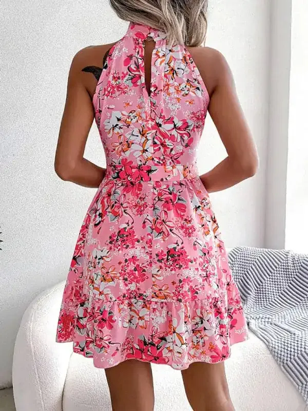 Women’s Elegant Lace-Up Ruffled Floral Dress