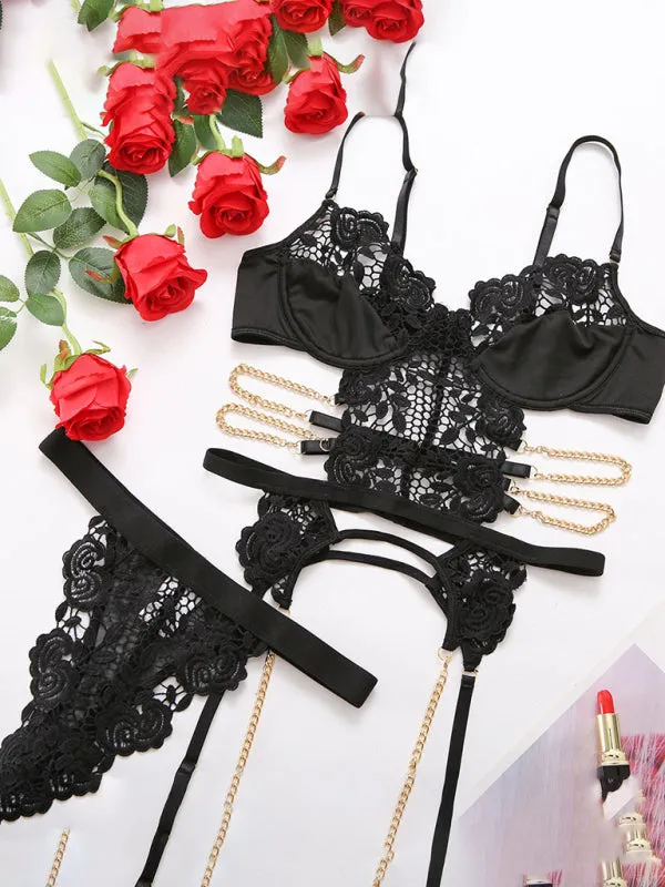 Women's Lace Bandage Cross Sexy Lingerie Set