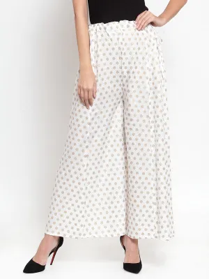 Women'S White Flared Gold Printed Rayon Sharara